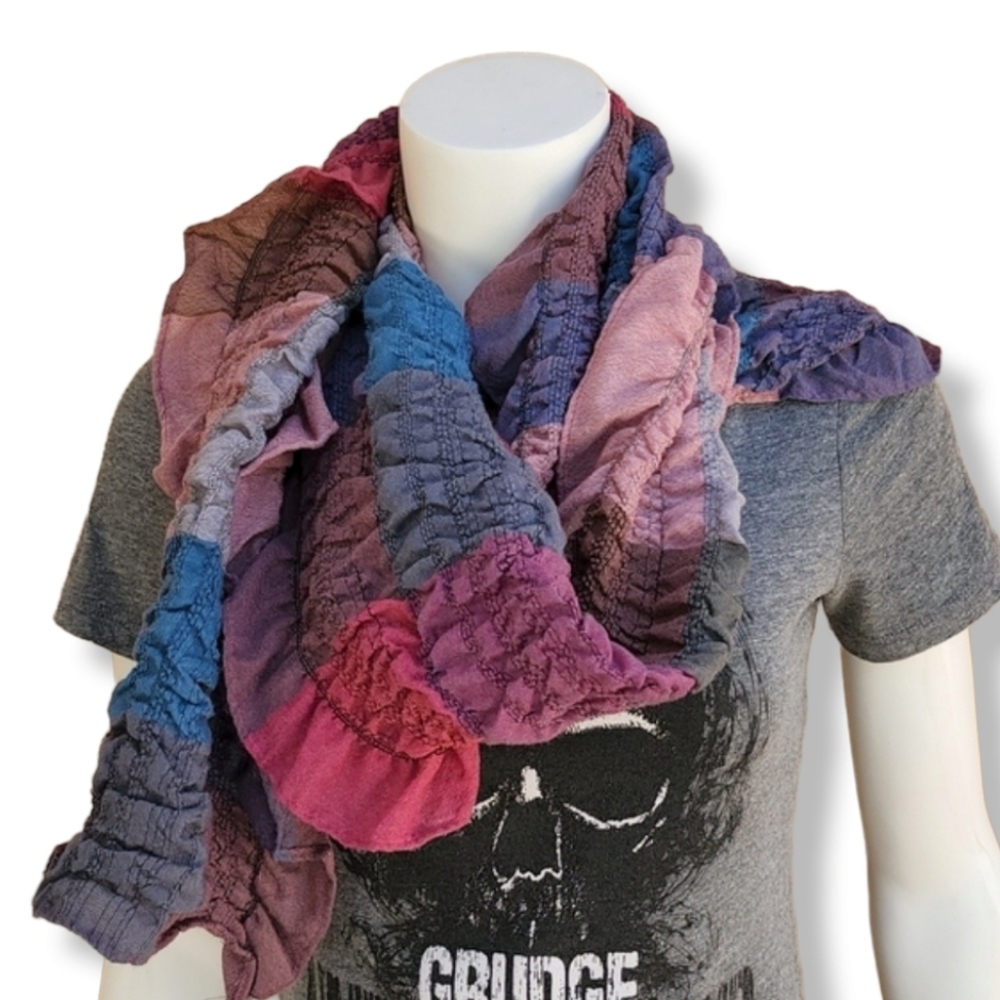 SMOCKED ELASTIC CRINKLY Ruffled Scarf Stretch Wrap Shabby Chic Hijab Rectangular - Picture 9 of 16